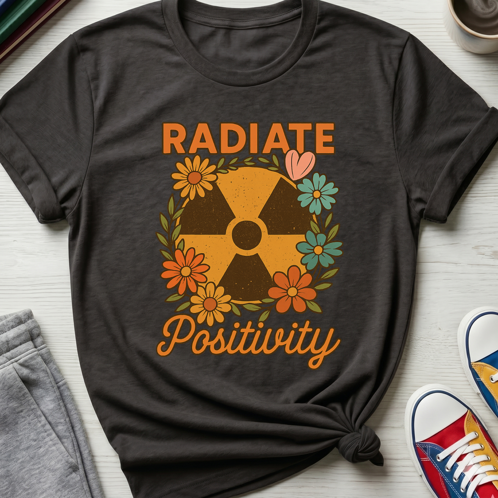 Radiate Positivity Radiation Symbol with Daisies | T-Shirt