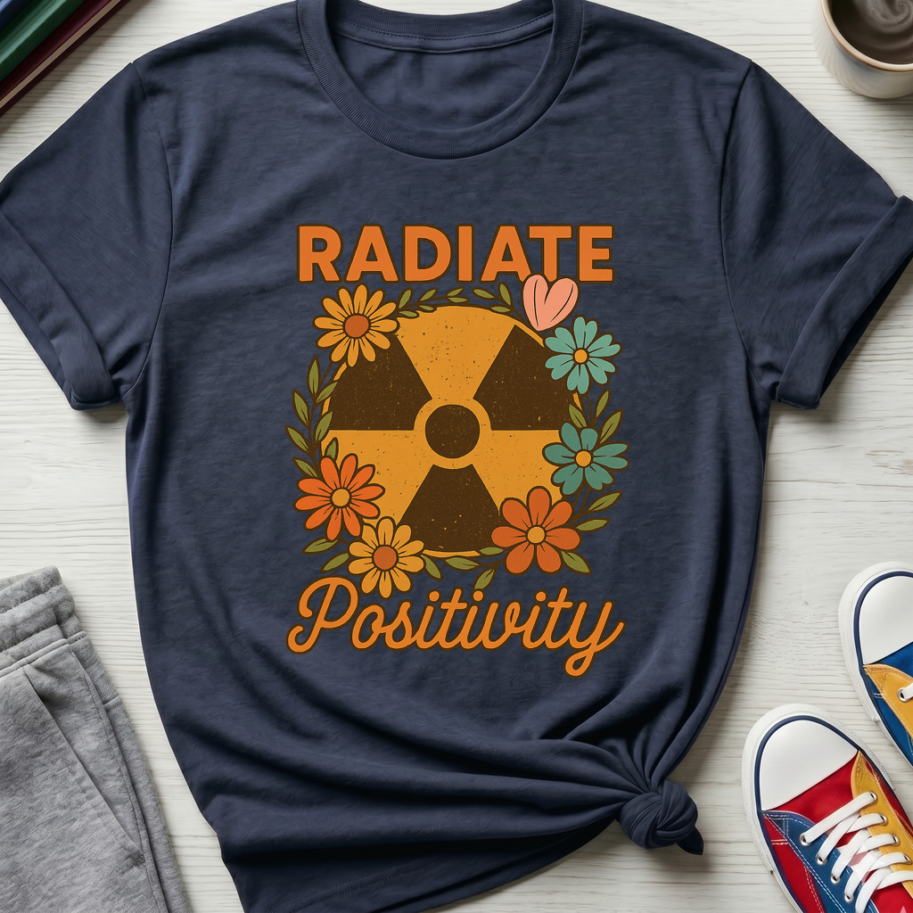 Radiate Positivity Radiation Symbol with Daisies | T-Shirt