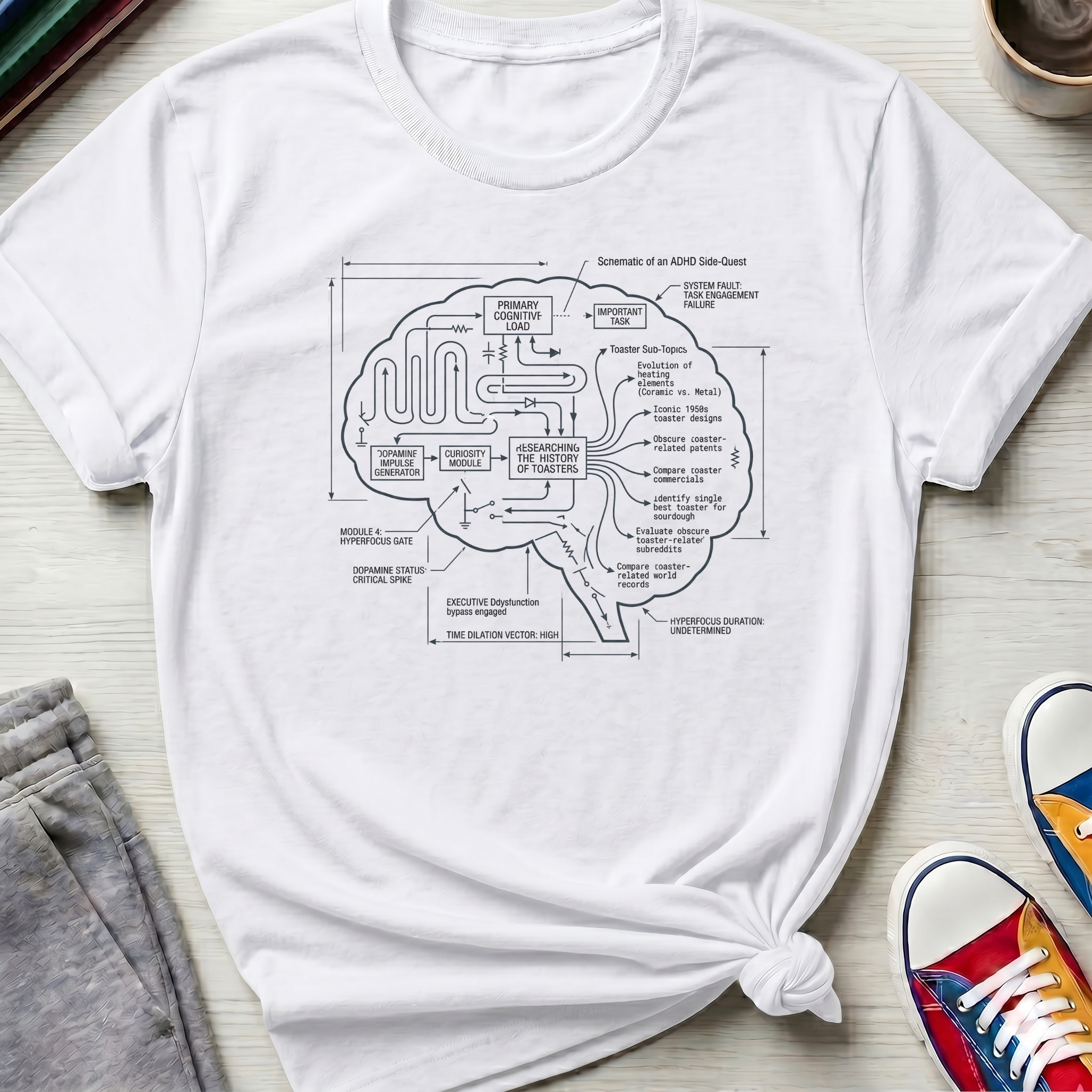 Brain Side Quest Schematic | T-Shirt