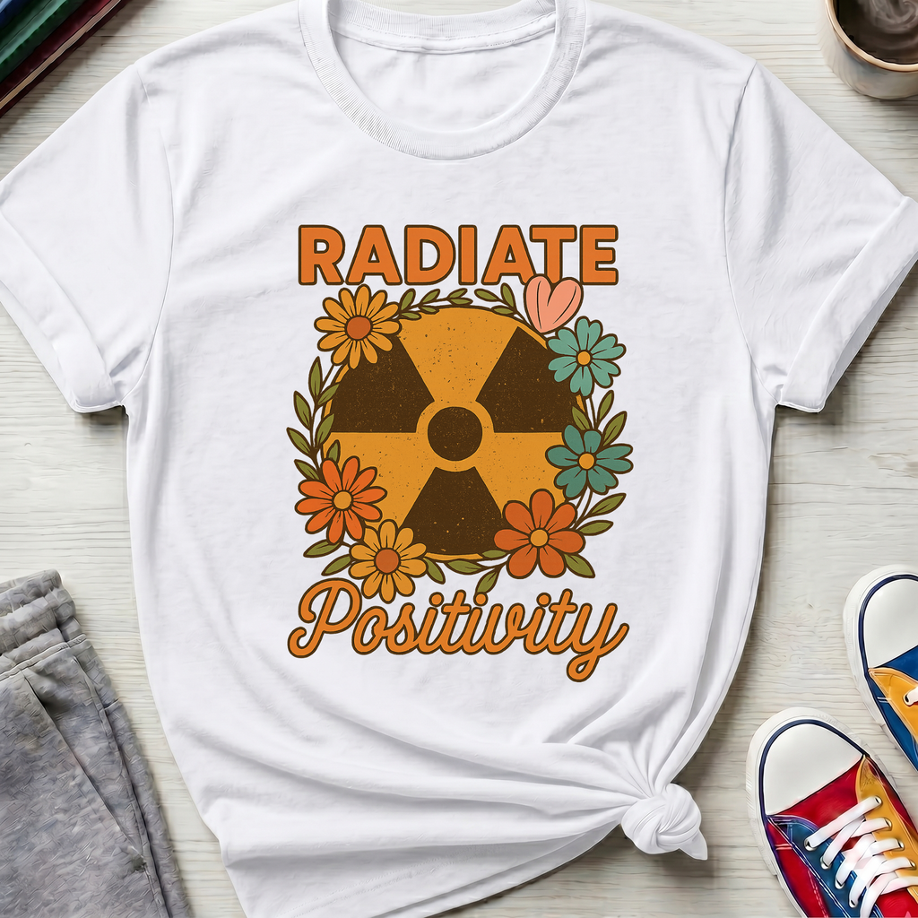 Radiate Positivity Radiation Symbol with Daisies | T-Shirt